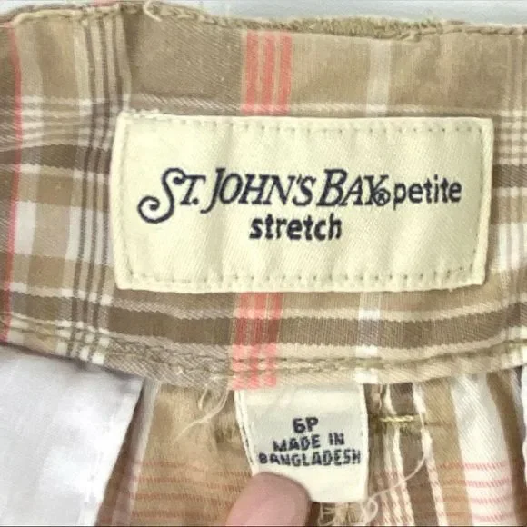St John’s Bay plaid shorts coral tan wht 6 petite - Picture 11 of 11
